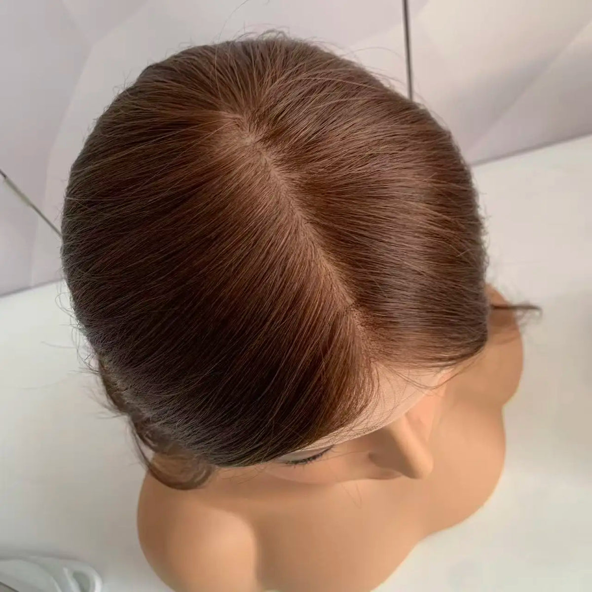 #4 Brown Color Silk Top Silicone Cap Medical Gluless Wig Replacement European Human Hair For Alopecia Or Cancer