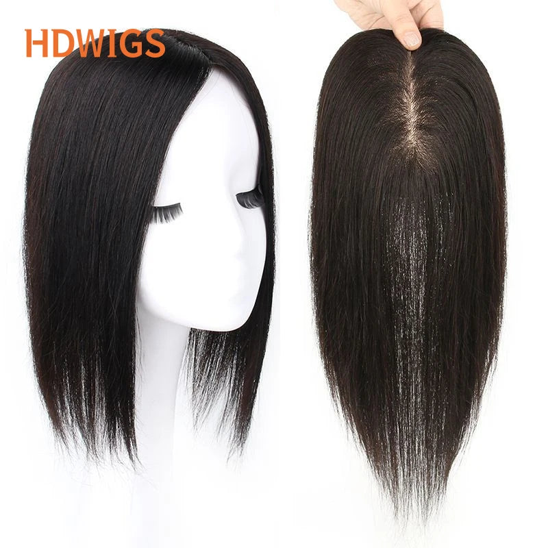 Silk Base Women Toupee Human Hair Wigs Straight Remy Human Hair Topper Women Natural Human Hair Clip in Hair Extensions Hairline