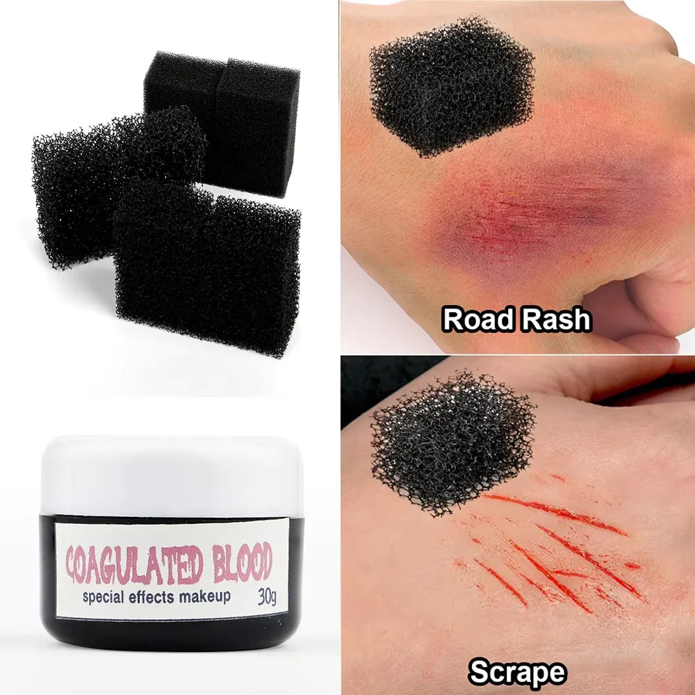 Halloween SFX Makeup Kit with Fake Blood Cream Plasma Cream And Special Effect Makeup Sponge for Zombie Vampire Monster