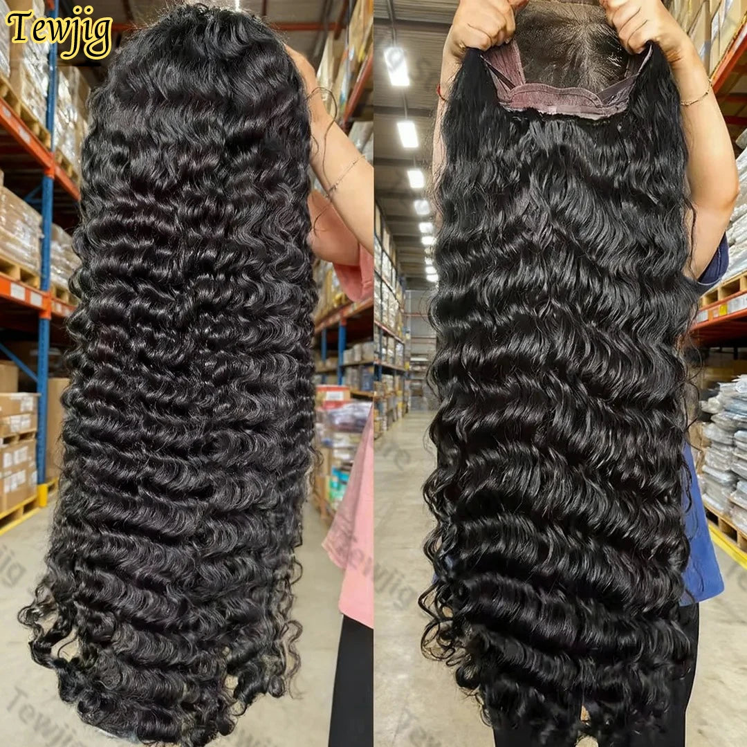 250 Density 100% Human Hair 40 44 Inch Deep Wave 13x4 13x6 HD Lace Front Wigs Water Wave Curly 360 HD Full Lace Front Wig Black