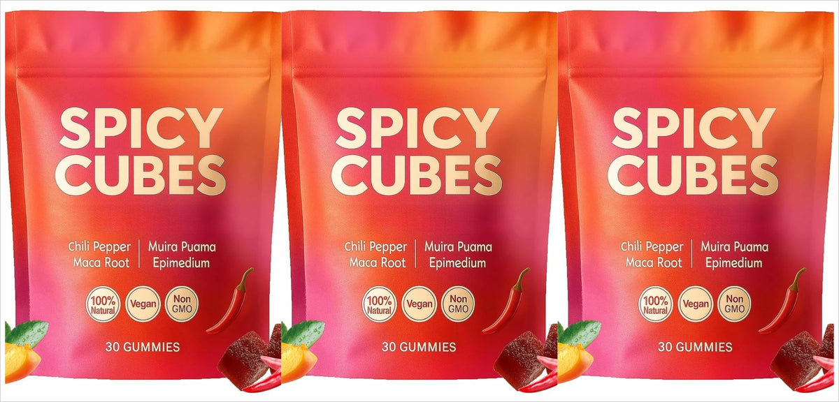 Spicy Cube Gummies for Him 30PCS Men Daily Wellness Supplement Calm Mood Support Natural Herbal Care for Energy & Vitality