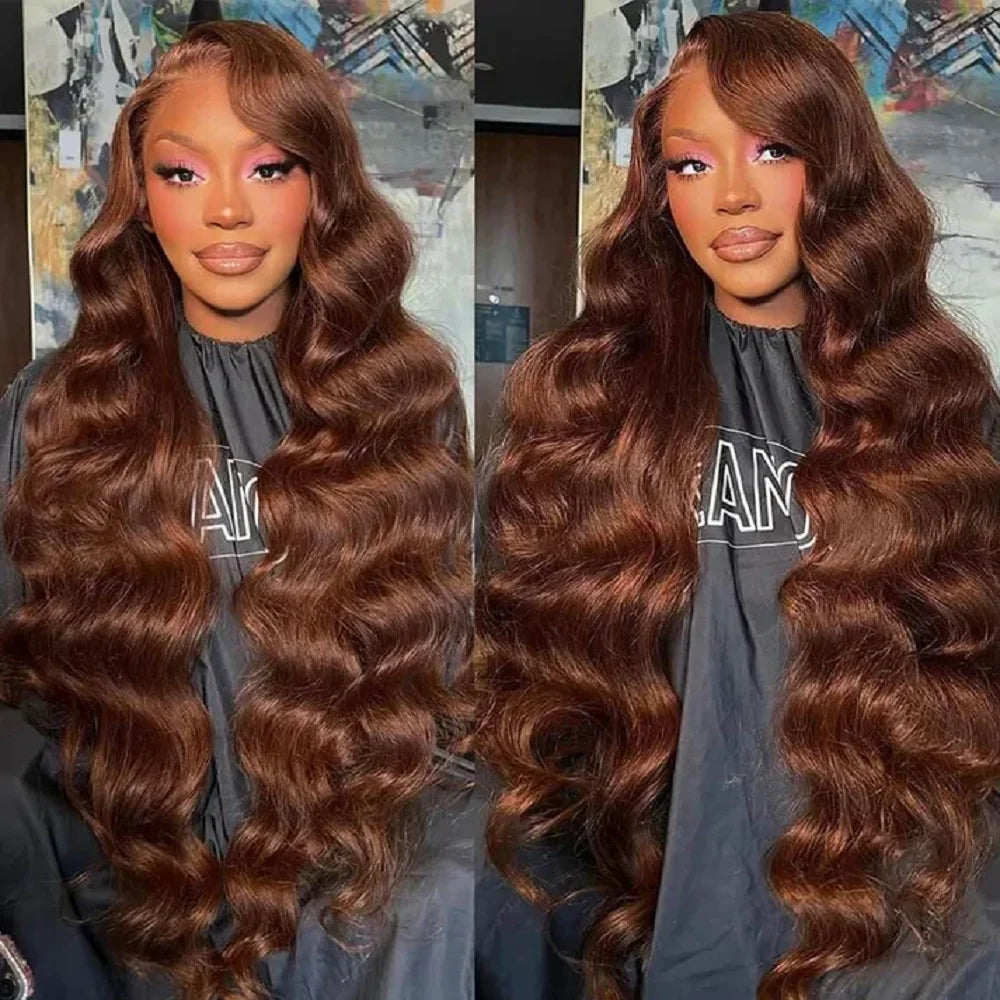 200 Density 30 38Inch Chocolate Brown Body Wave Human Hair Wigs Brazilian 13x6 HD Lace Frontal Wigs #4 Color 13x4 Lace Front Wig
