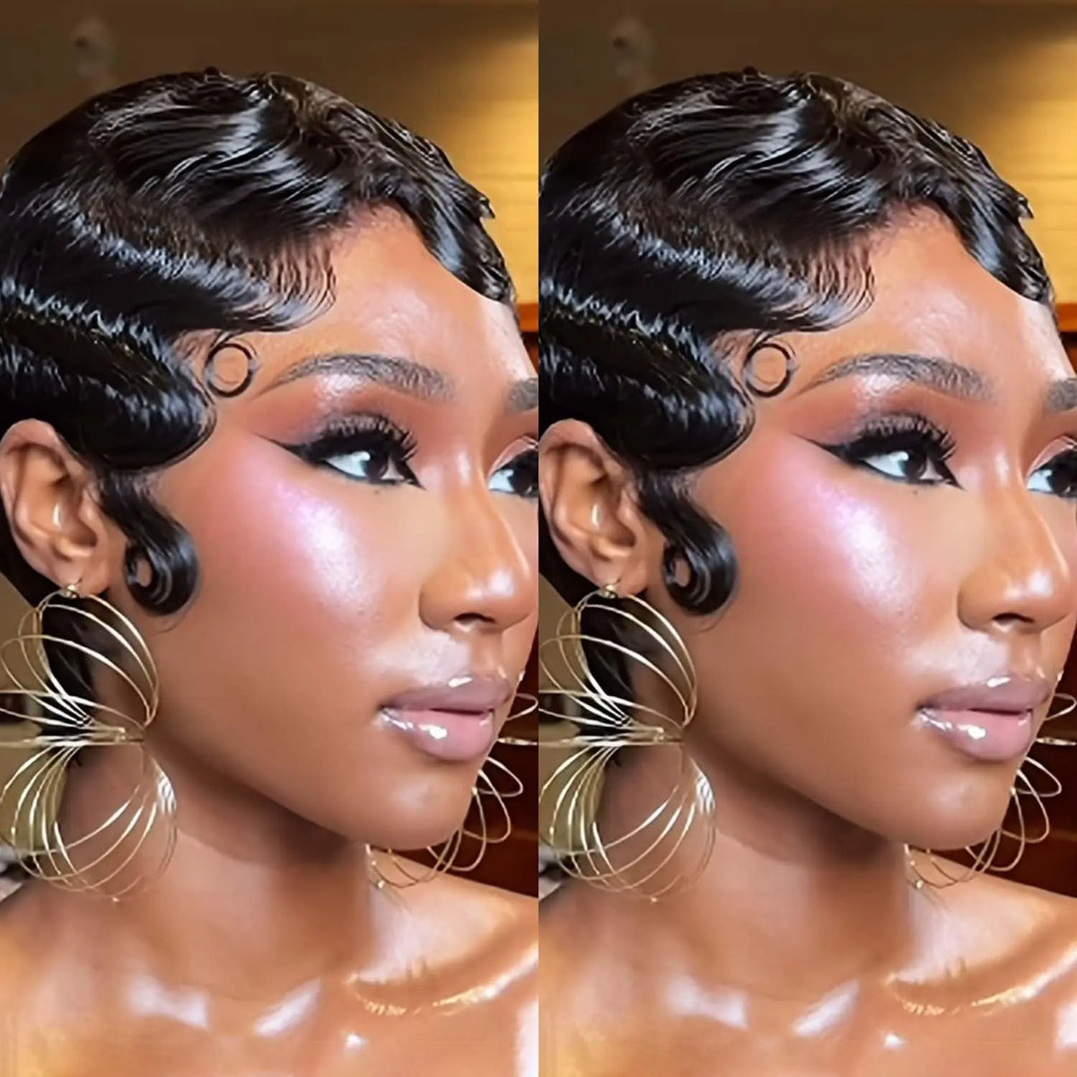 Short Wigs Human Hair Vintage Ocean Finger Wave Pixie Cut Wig for Black Women Glueless Costume Wigs Layered Machine Made No Glue