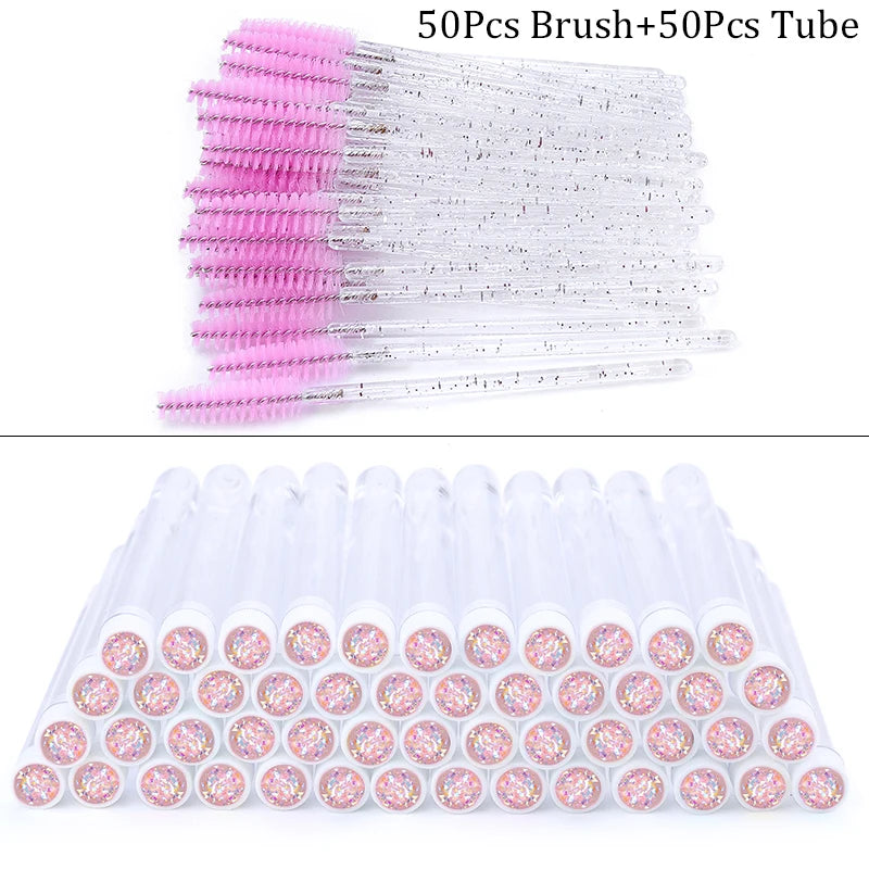 50/100pcs Diamond Eyebrow Brush Tube Disposable Eyelash Brush Reusable Crystal Eyelash Brush Replaceable Dust-proof Makeup Sets