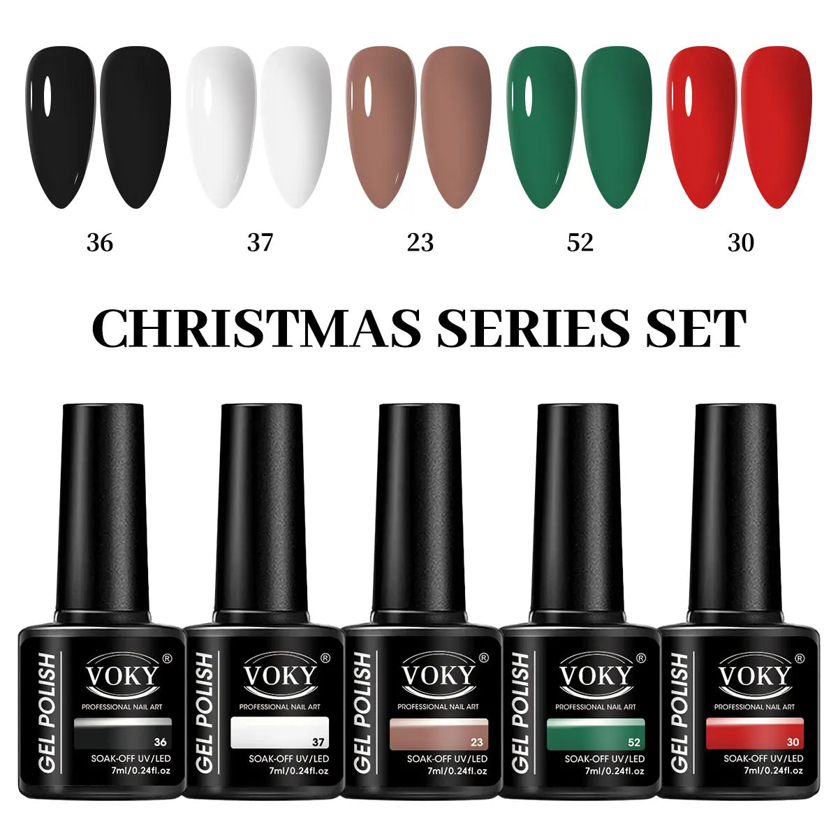 VOKY 5-color nail polish set, in Christmas color scheme, high-saturation nail polish gel, salon-quality nails, DIY home nail art