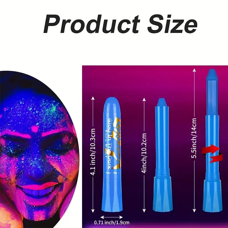 12 Pieces UV Neon Face Painting, Glow in the Dark Under UV Lights Face Painting Crayon SticksMardi Gras Party Halloween Makeup
