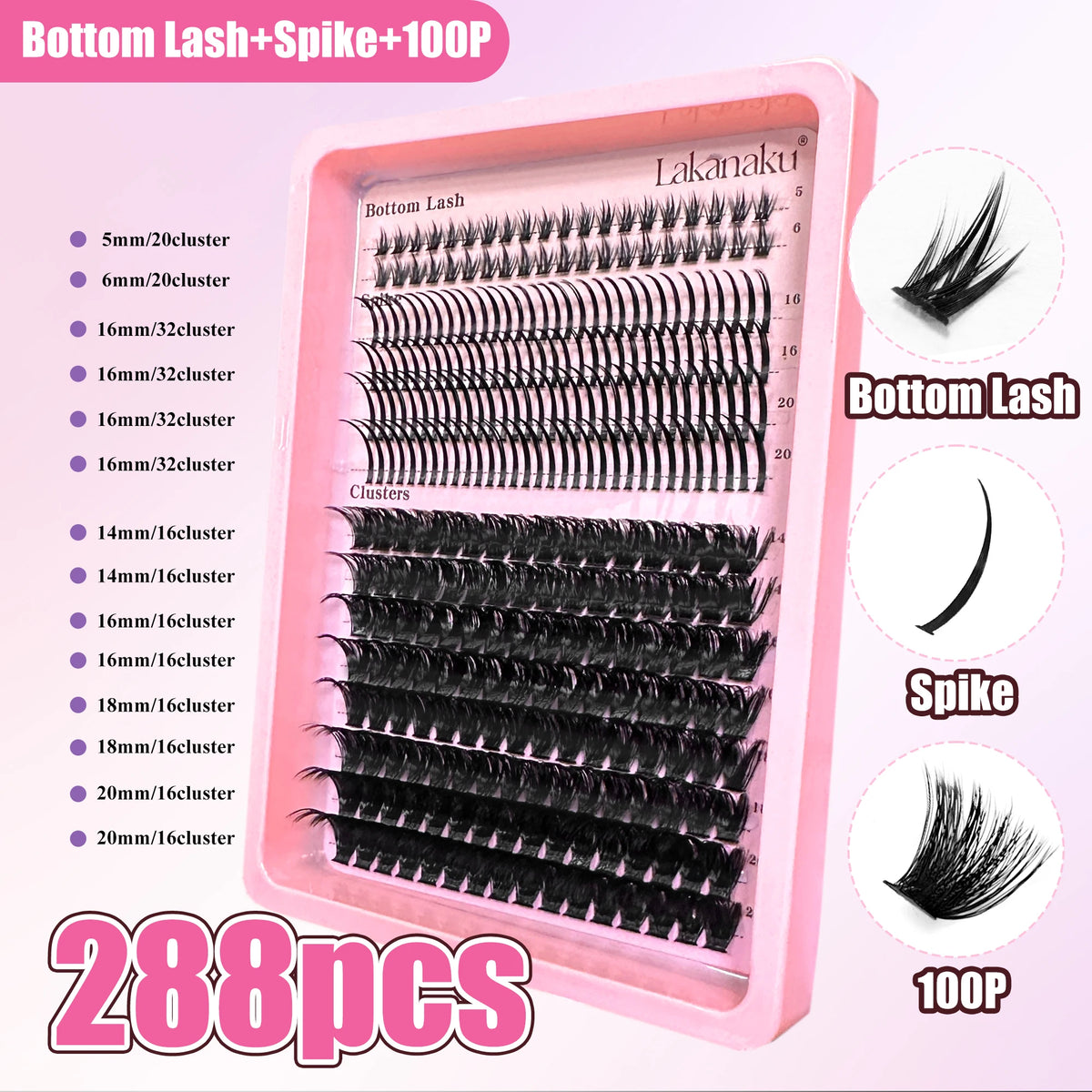 LAKANAKU Manga DIY Lashes Book Lash Cluster Tray Bottom Clusters Volume Set Eyelash Extensions Individual Eyelashes