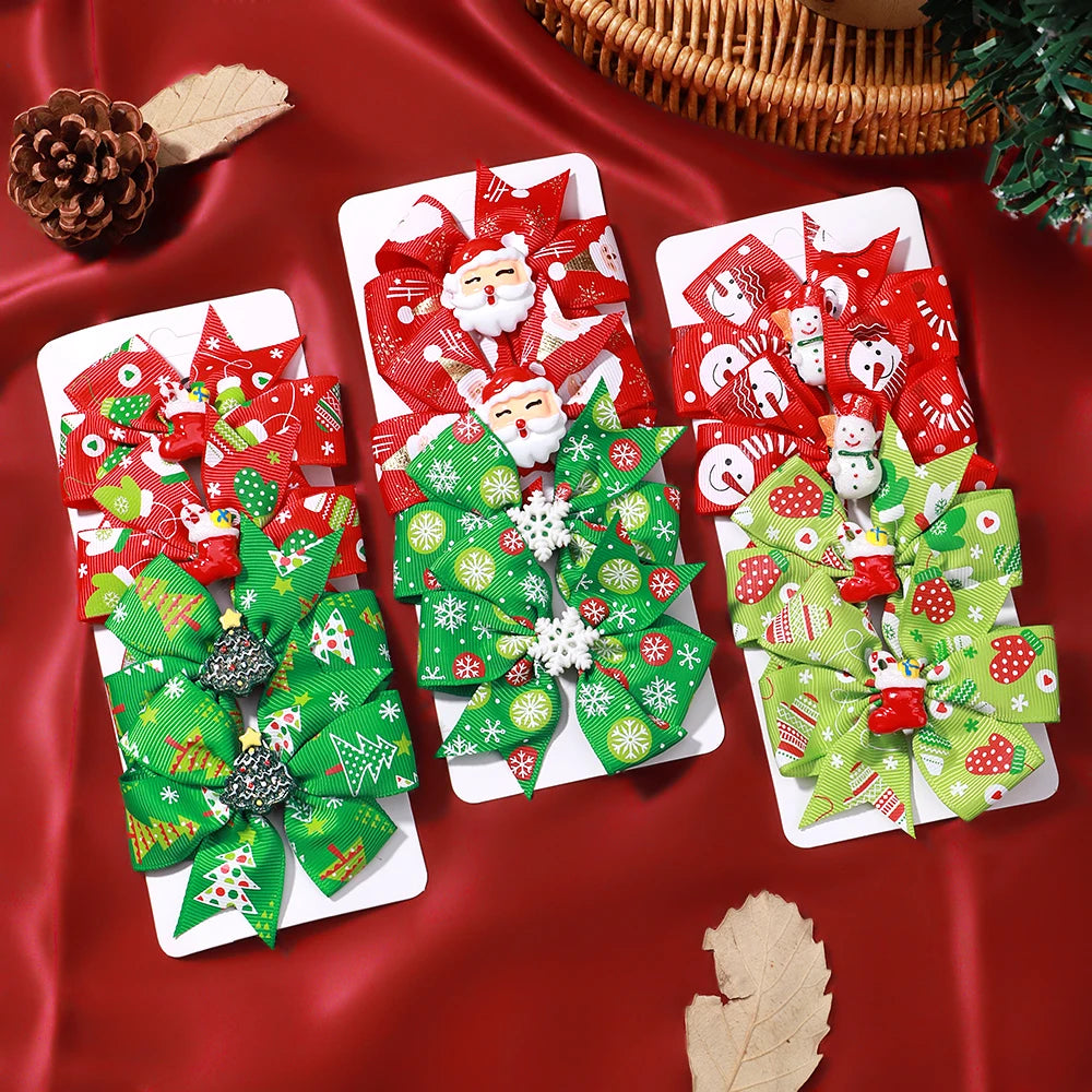 Christmas Sunflower Ribbon Hair Clip Acrylic Material Elk Santa Claus Bow Hair Clip Children's Christmas Party Headwear