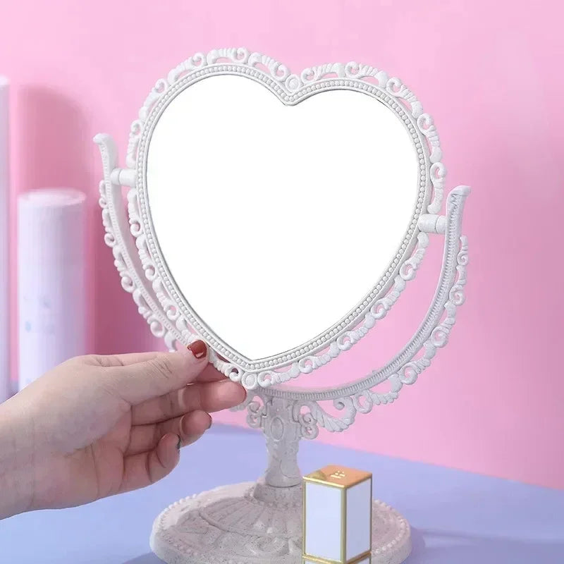 Pink Heart Shape European-Style Retro Make Up Mirror Lovely Girl Oval Princess Cosmetic Creative Retro Girls Student Dormitory