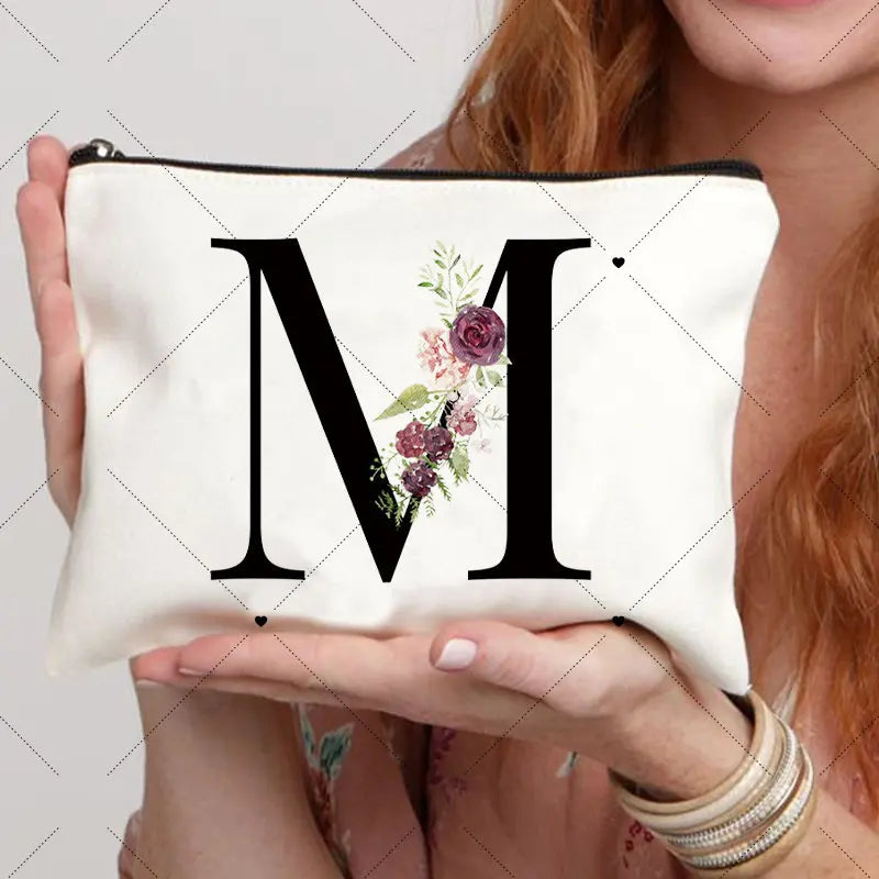 Floral Letter Bridesmaid Makeup Bags Bachelorette Party Gift Children Travel Bag Zipper Pouch Travel Organizer Case Cosmetic Bag