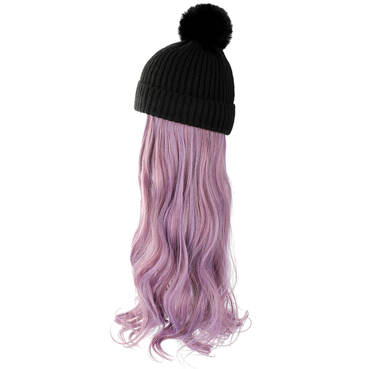 Winter Female Hat Wig With Curly Hair Extensions Synthetic Wave Wig Cap Dismountable Stylish Outdoors Beanie For Camping Hiking