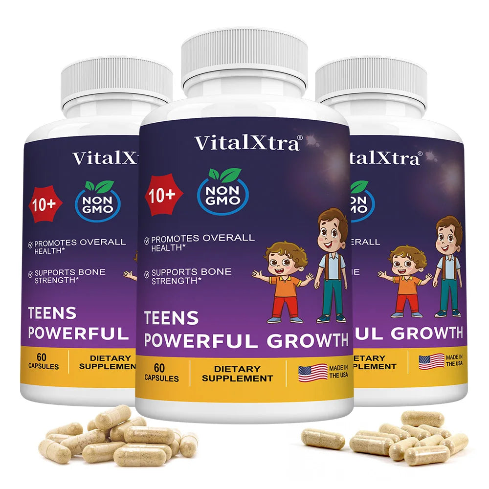TEENS POWERFUL GROWTH Supplements Capsules, Containing Vitamin D3 + K2, Calcium, To Strengthen Bones and Enhance Immunity
