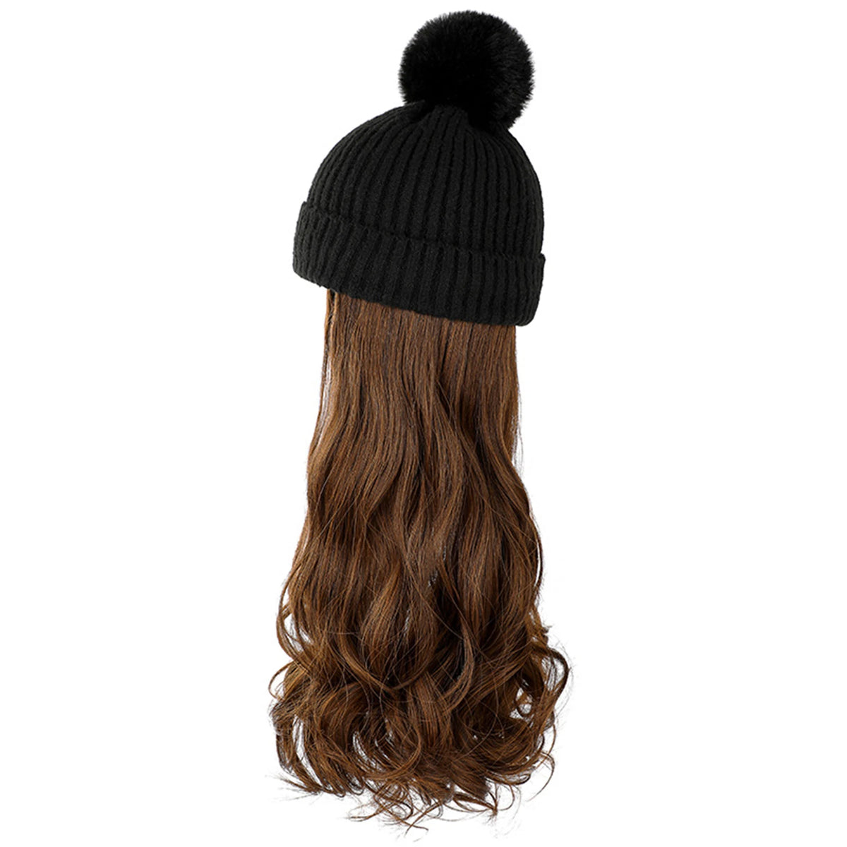Winter Female Hat Wig With Curly Hair Extensions Synthetic Wave Wig Cap Dismountable Stylish Outdoors Beanie For Camping Hiking