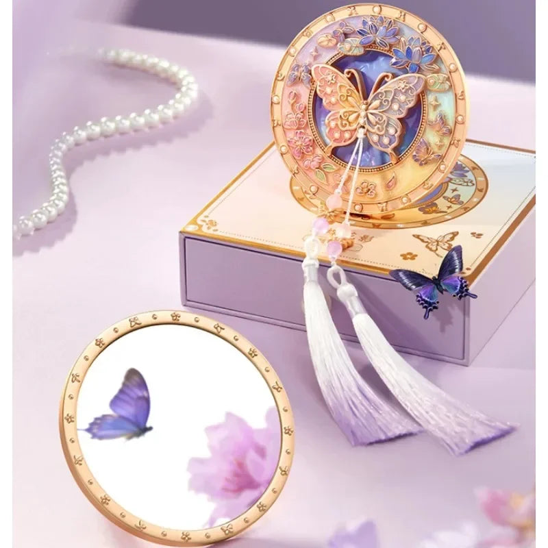 Dream Butterfly Luminous Pocket Makeup Mirrors Floral Butterfly Engraved Design,Portable Folding Mirror Birthday Gift