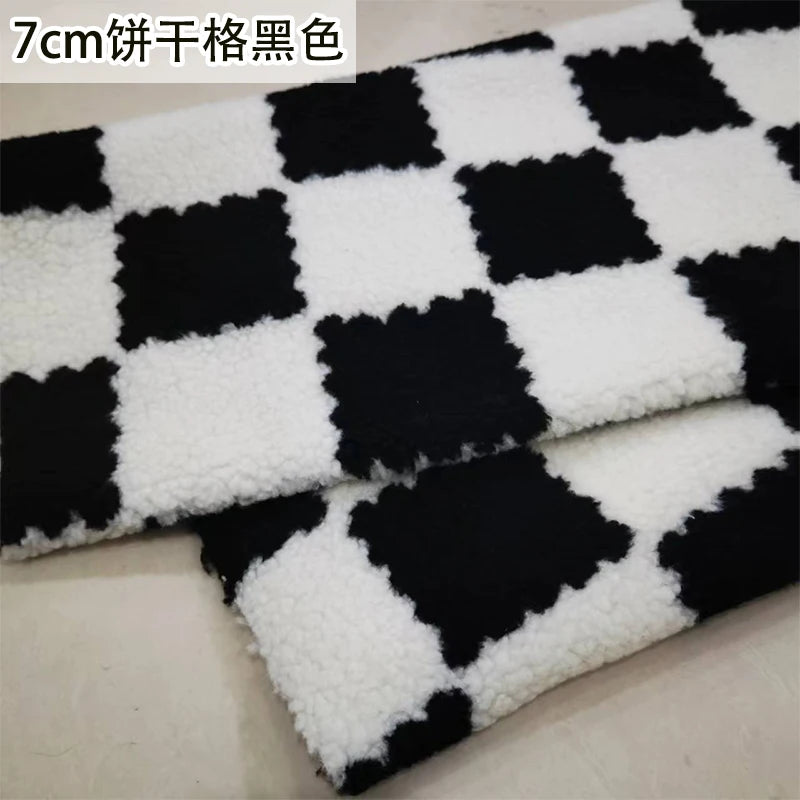 Thickened Short Hair Plush Fabric By The Meter for Needlework Autumn Coat Hoodies Dolls Diy Sewing Cloth Warm Soft Bear Plaid