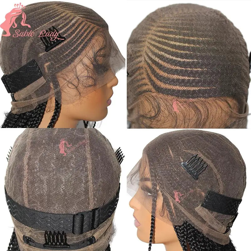 Faux Locs Crochet Cornrow Braided Wig Synthetic Full Lace Knotless Box Braids Wig Side Part Lace Wig Box Braided Wig for Women