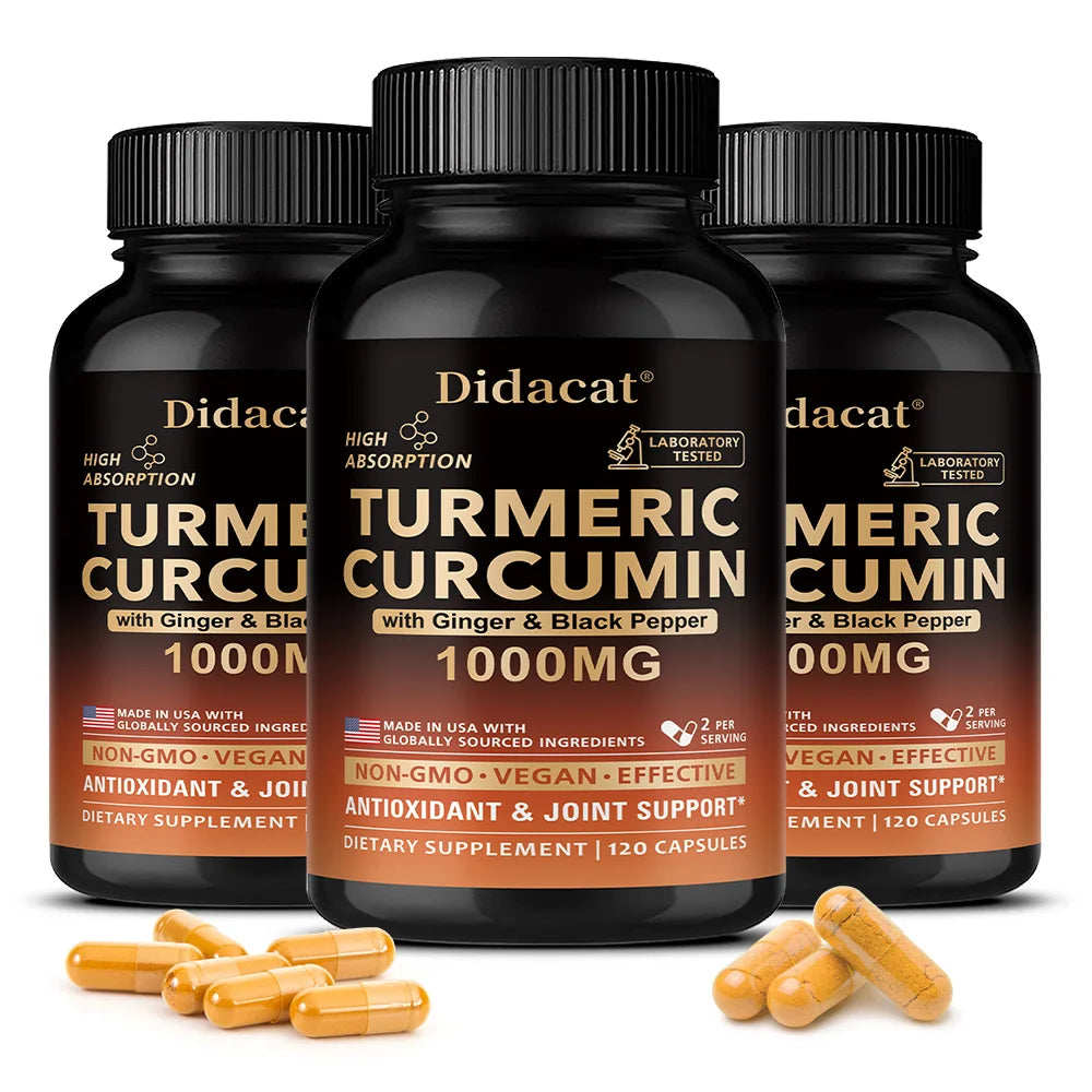 Turmeric Curcumin Complex Capsules with Ginger & Black Pepper, High Absorption, Support Joint, Heart, Brain & Immune Health