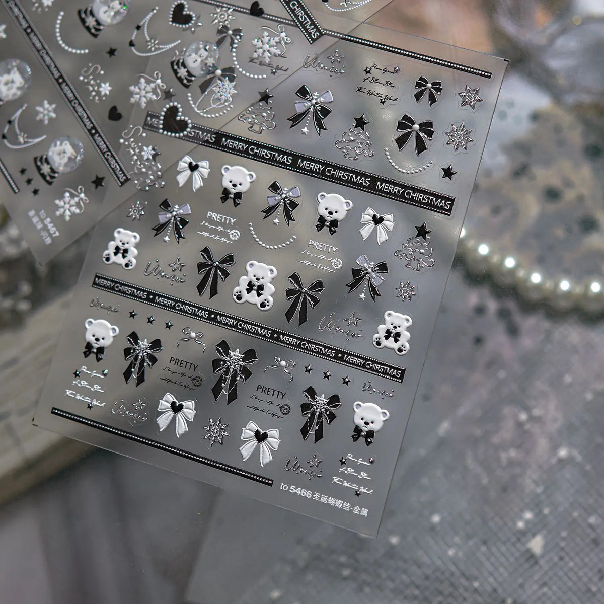 Christmas Balls Bear Bow Metal Nail Stickers Nail Art Accessories Xmas Self-adhesive Stickers DIY Nails Art 3D Decoration Decals
