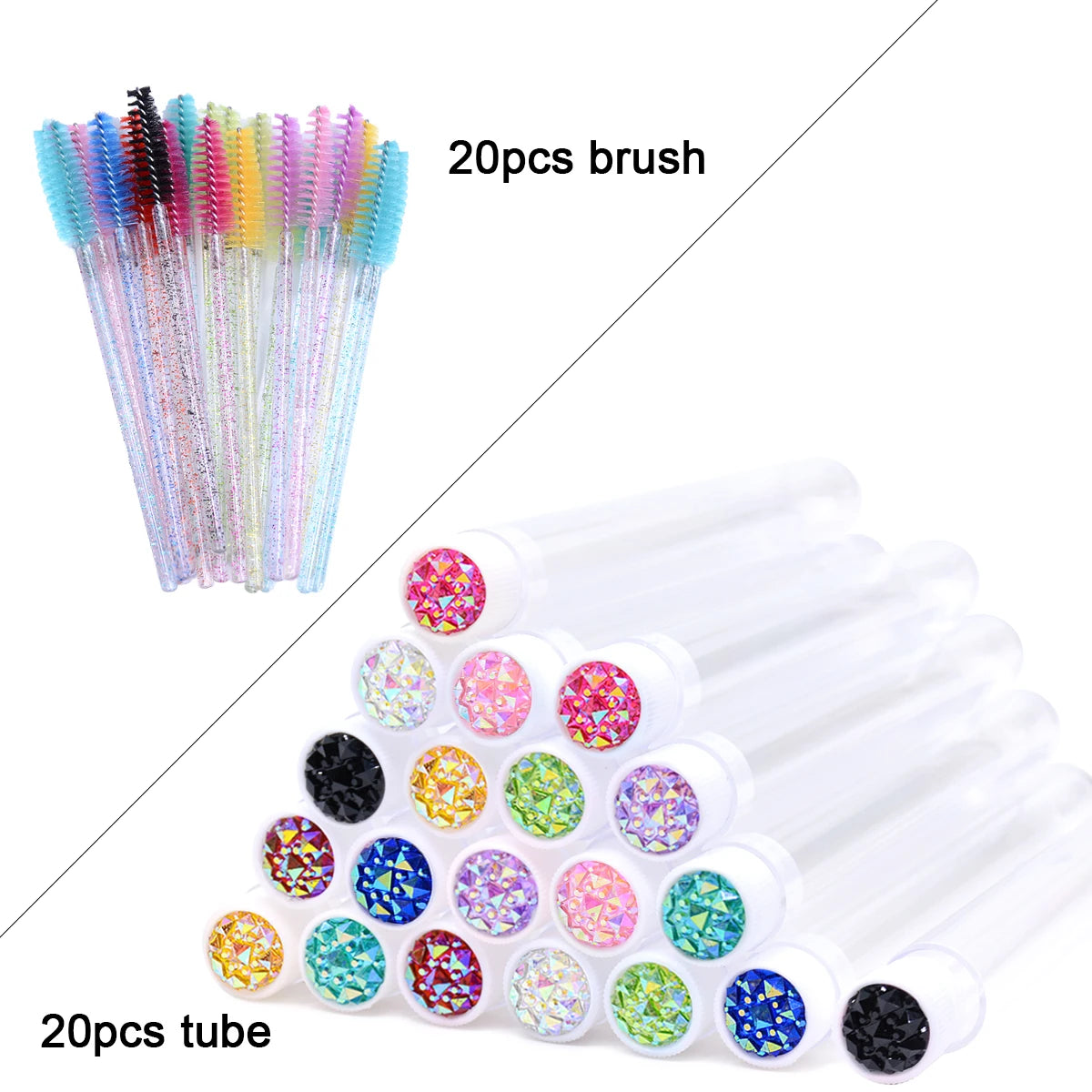 20Pcs Eyelash Extension Brushes With Tubes Lash Mascara Wands Eyebrow Comb Spoolies Container Disposable Makeup Tool Applicator