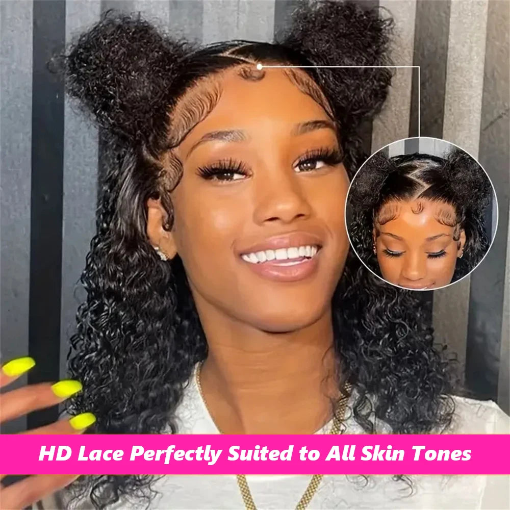 200% Density Short Kinky Curly Bob 100% Human Hair 13x4 Lace Closure Wigs Deep Water Wave Brazilian Bob 4x4 Lace Frontal Wig