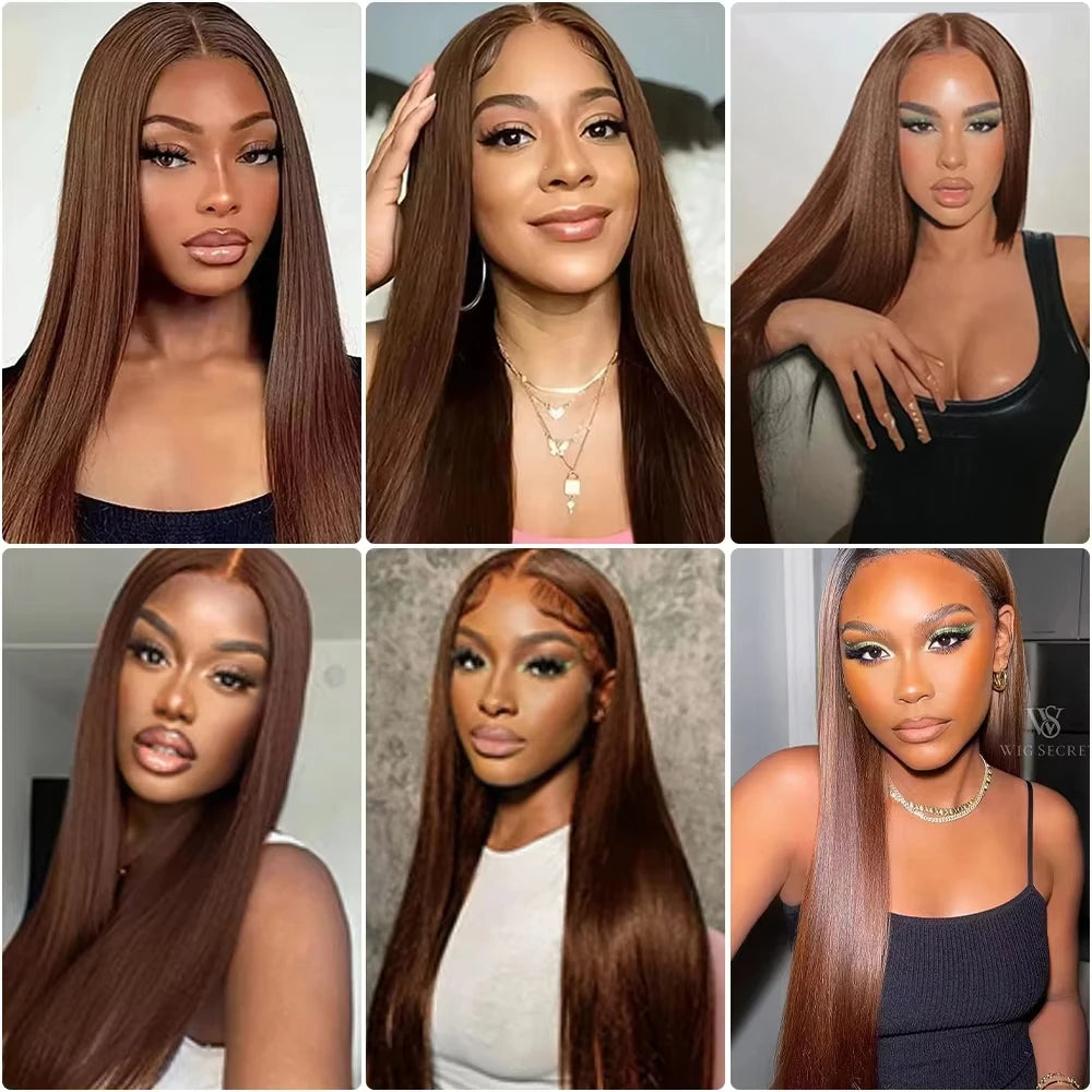 Hidden Invisible Strap 360 Full Hd Lace Glueless Wig Straight Chocolate Brown Lace Front Wigs Human Hair 360 Frontal Wig