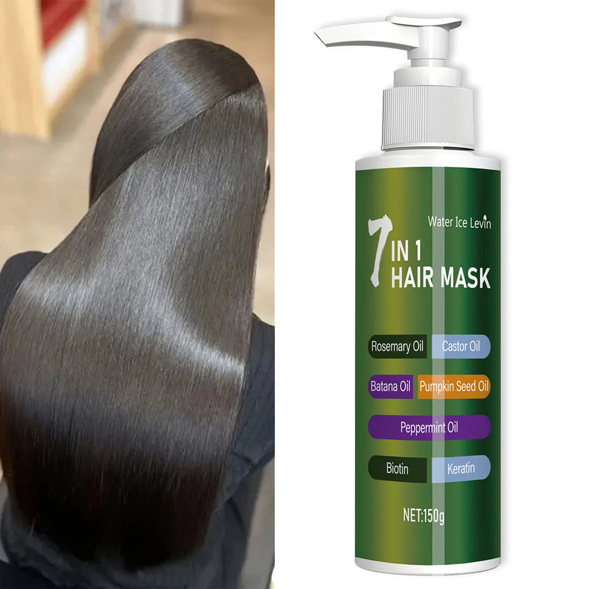 7-in-1 Deep Care Hair Mask prevents breakage and softens dry hair, rich in rosemary oil, castor oil, and biotin keratin
