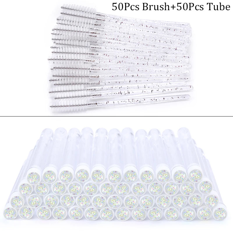 50/100pcs Diamond Eyebrow Brush Tube Disposable Eyelash Brush Reusable Crystal Eyelash Brush Replaceable Dust-proof Makeup Sets