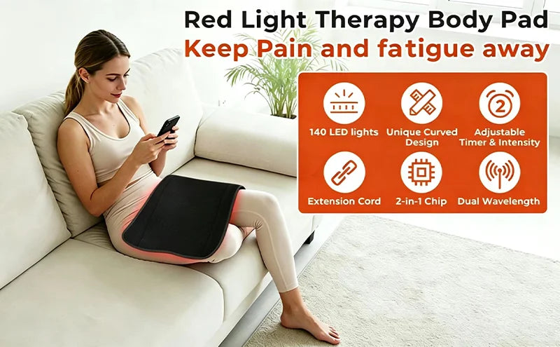 140LEDs Red Light Therapy Belt Near Infrared Red Light Therapy 660nm&850nm Puls Light Modes For Body Back And Waist Pain Relief