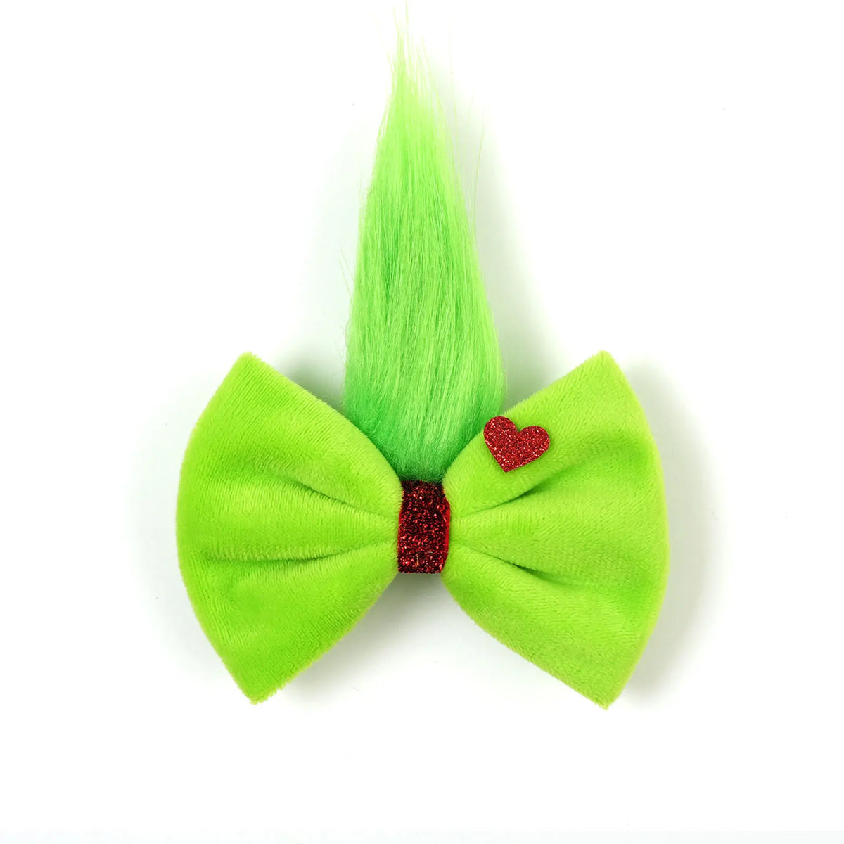 2pcs Girls Green Fuzzy Bow Christmas Grinch Ears Hair Clips Headband Glitter Heart Perfect for Holiday Parties & Photo Props