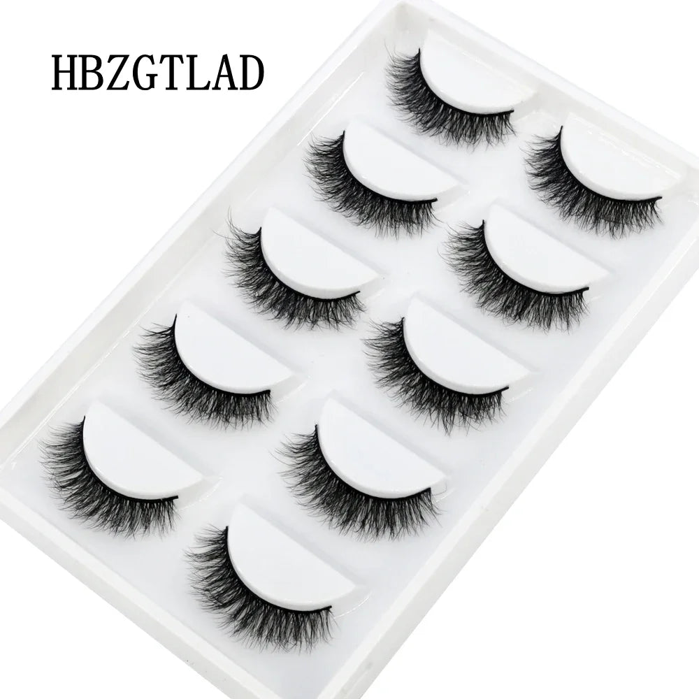 HBZGTLAD 5Pairs Handmade Mink Lashes Short False Eyelashes Dense Natural Long Messy Eye Lashes Reusable Stage Makeup Eyelashes