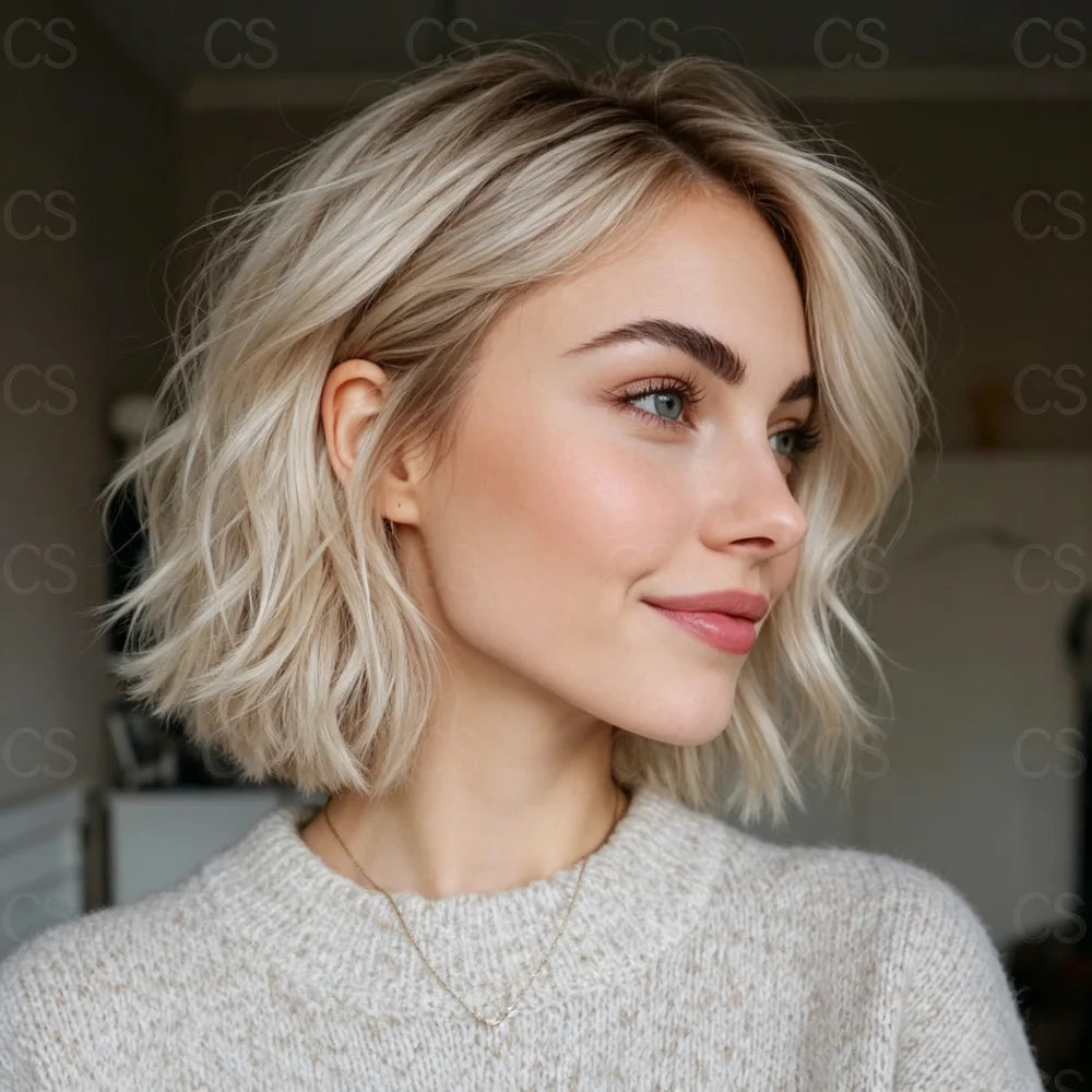 Wave Glueless 14inch Soft Highlight Blond Wig 150 Density 13x4 Lace Front with Baby Hair Pre-Plucked 100% Human Hair