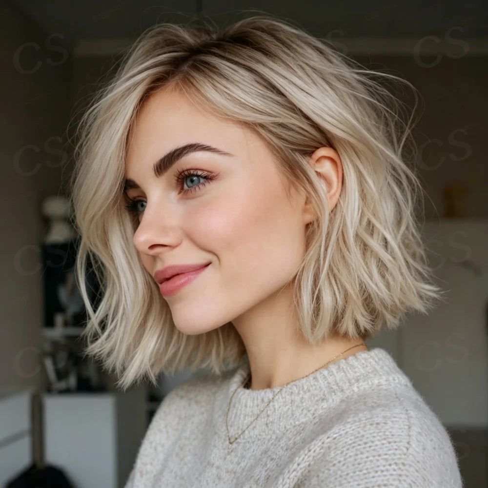 Wave Glueless 14inch Soft Highlight Blond Wig 150 Density 13x4 Lace Front with Baby Hair Pre-Plucked 100% Human Hair