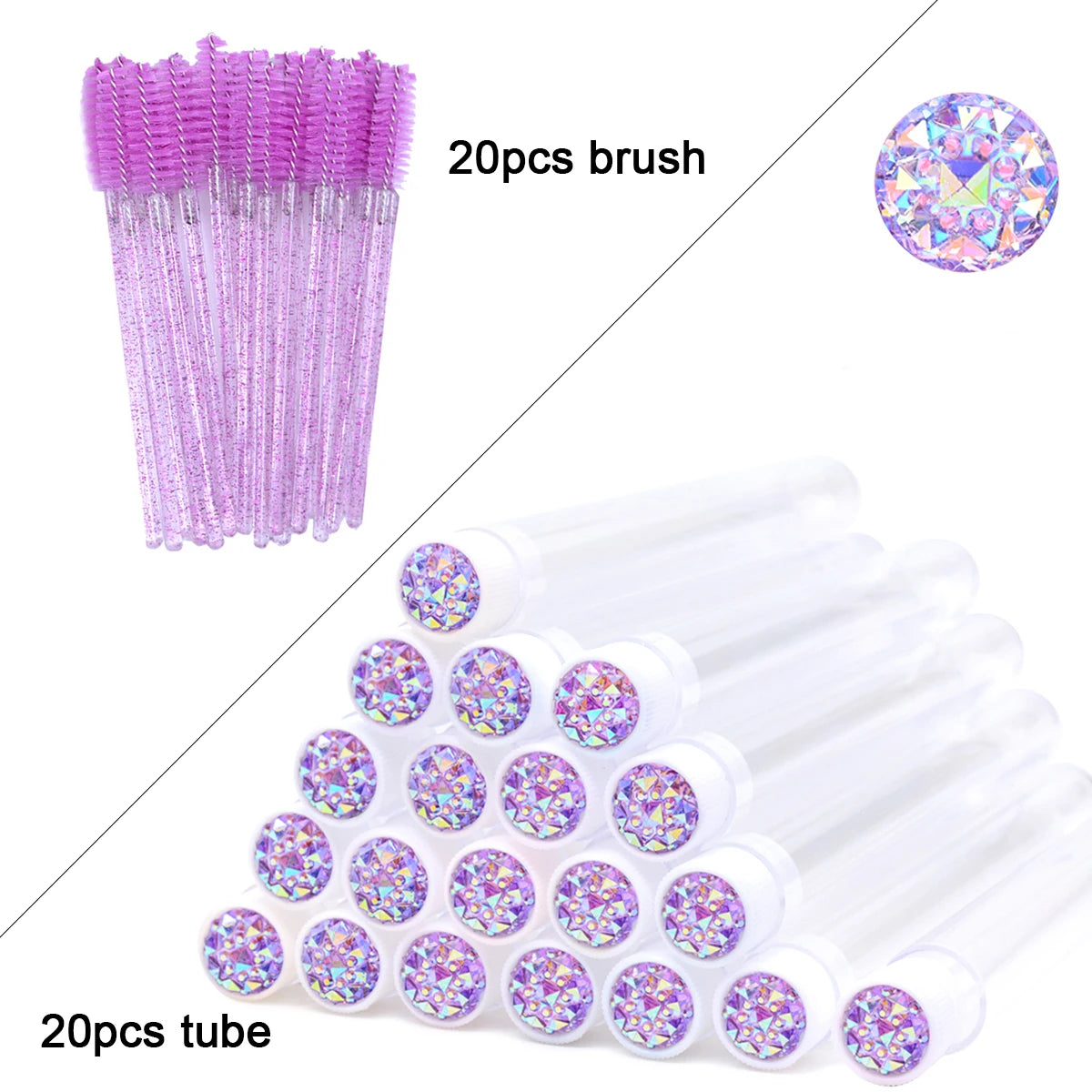 20Pcs Eyelash Extension Brushes With Tubes Lash Mascara Wands Eyebrow Comb Spoolies Container Disposable Makeup Tool Applicator