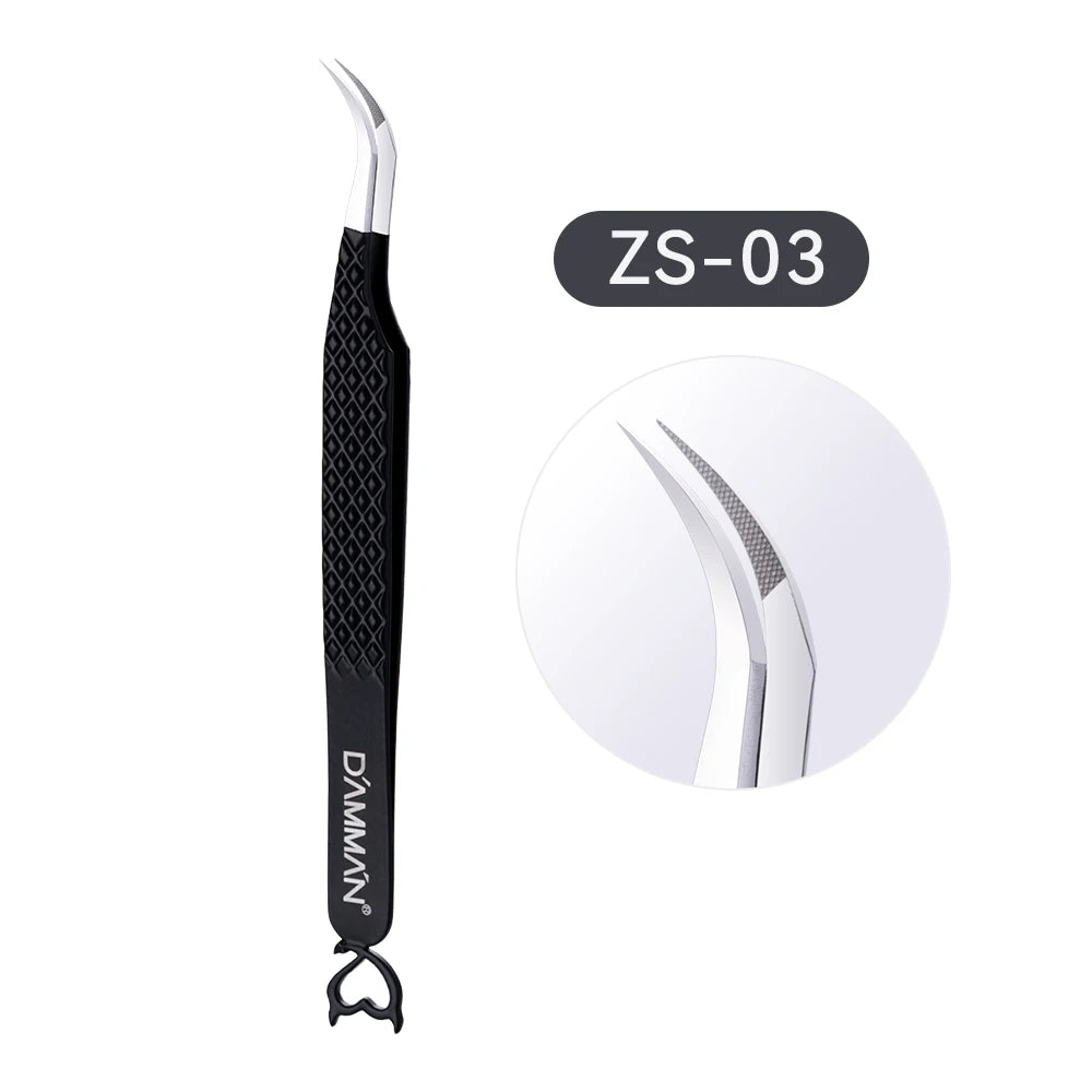 DAMMAN Fiber Tip Lash Extensions Tweezers Professional Eyelash Tweezers Anti-slip Lash Tweezers Eyelash Extension Supplies