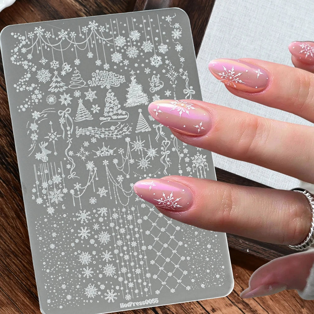 14.5*9.5cm Christmas Snowflakes Nail Art Stamping Plate Steel Elk Bowknot Christmas Tree Winter Nail Template Xmas Nail Stencils