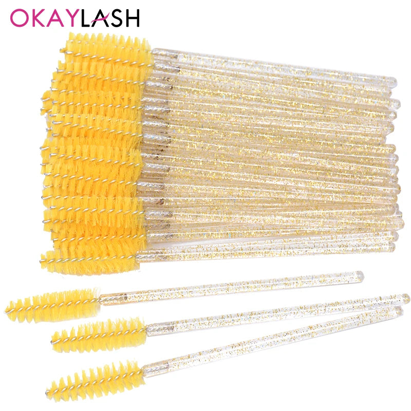 50pcs Crystal Eyelash Brushes With Contianer Disposable Lash Mascara Wands In Case Micro Makeup Applicators  Beauty Tools