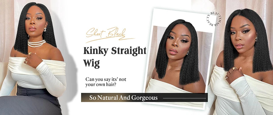 100% Human Hair Bob Yaki Straight Glueless HD Lace Closure Wigs 4C Precut Kinky Straight 5x5 Lace Wig With Drawstring PrePlucked
