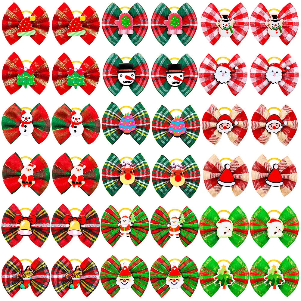 10/20 Pcs Christmas Pet Dog Bow Decoration Cat And Dog Hair Red And Green Bow Rubber Band Pet Grooming Head Flower Accessories