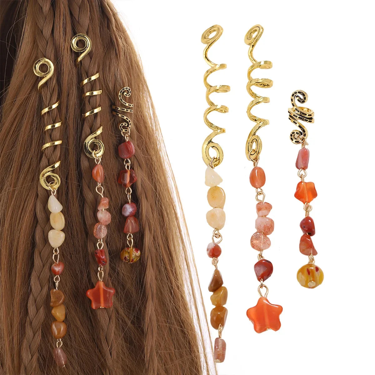 Personality exaggerated serpentine braid loop natural stone pendant hair accessories ethnic wind dreadlocks hair clip