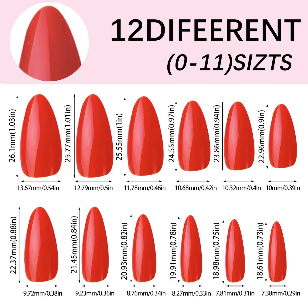 120Pcs Mixed Halloween&Christmas Red Almond Press On Nails Glossy Red Finger Fake Nails DIY Full Cover Manicure Almond Red Tips