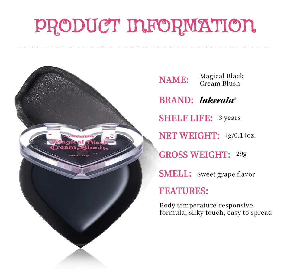 Magic Black Cream Blush PH Color Changing for Cheeks Lips Shadow Beeswax Halloween Cosplay Cosmetics