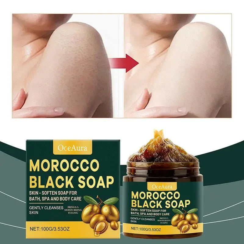Moroccan Black Soap Deep Cleansing Gentle Care Moisturizing Body Soap with Olive & Argan Oil for Soft Smooth Skin 100g