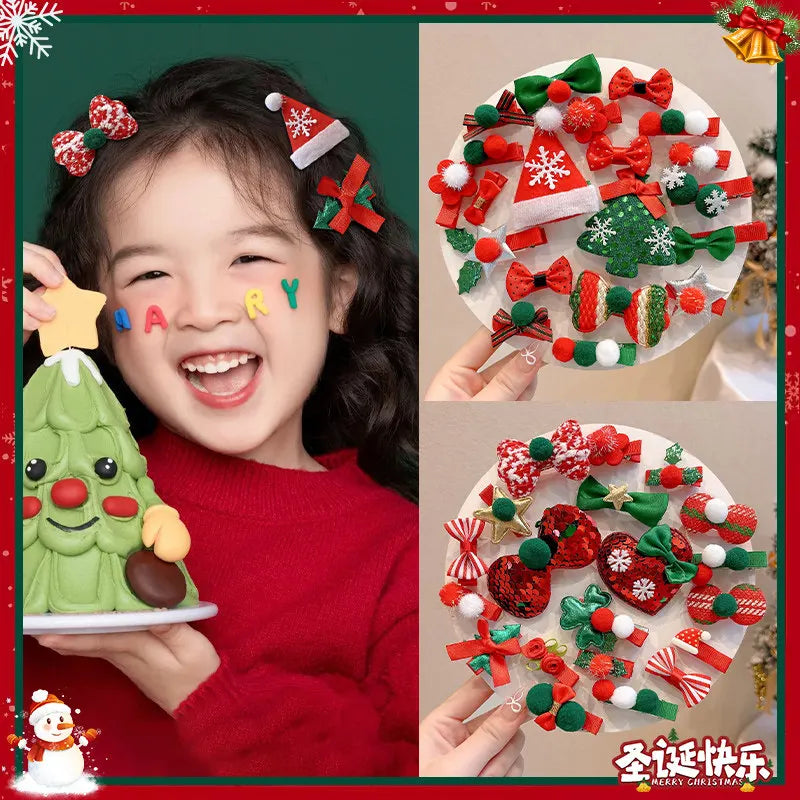 New Year Christmas Cute Cartoon Bow Hairpins Set Children Girls Hair Clips Pin Barrettes Accessories Headwear Headdress Ornament