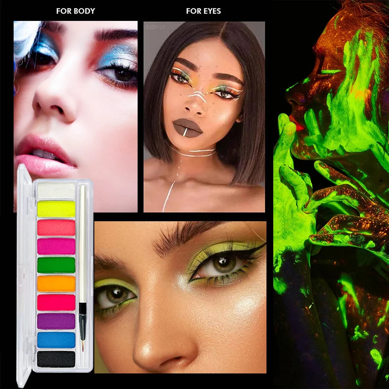 10 Colors Luminous Pigments, Luminous Neon Makeup Facial Painting,Suitable for Children and Adults for Halloween and Party