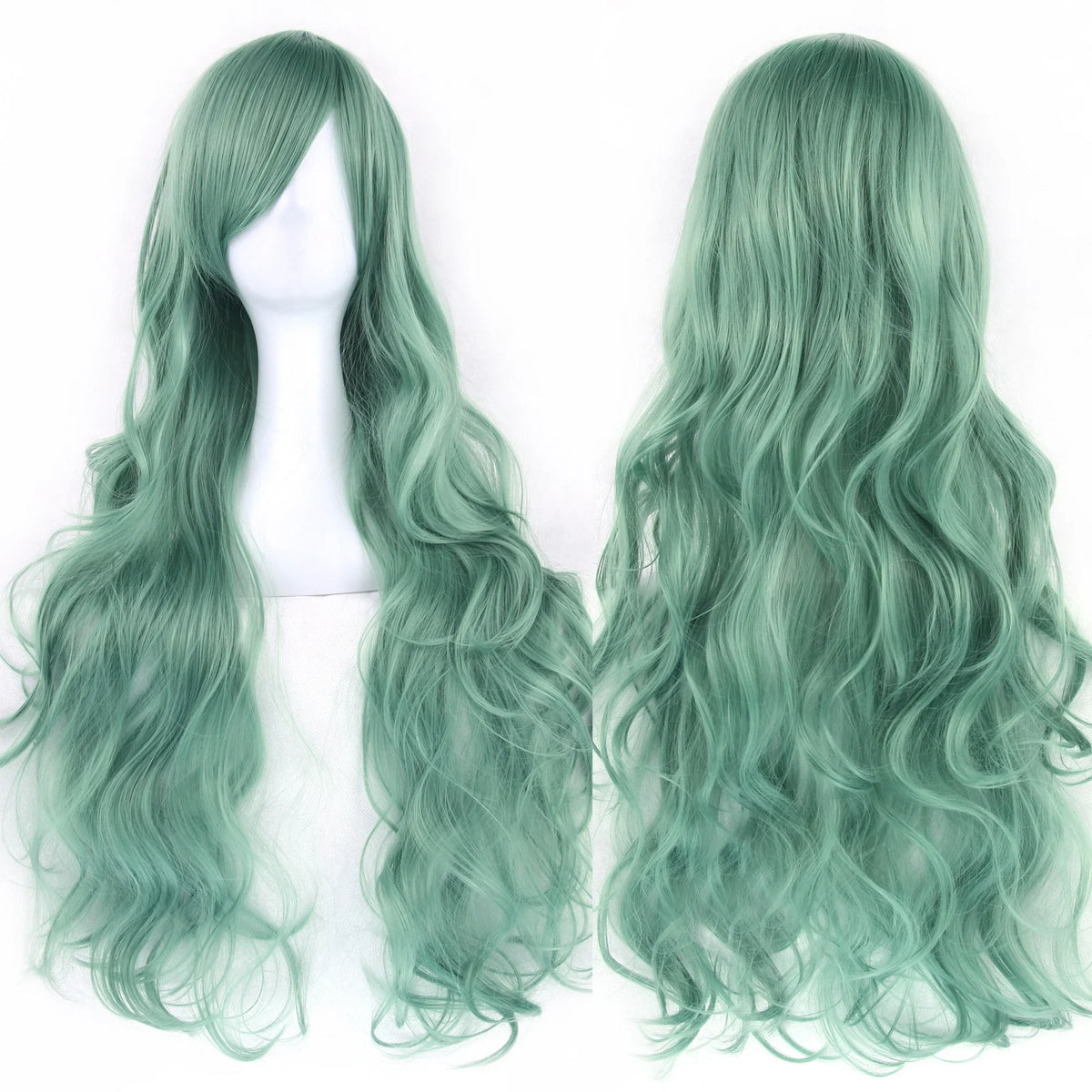 Soowee Curly Long Synthetic Hair Green Wig Hairpiece Pink Black Party Hair Cosplay Wigs for Women