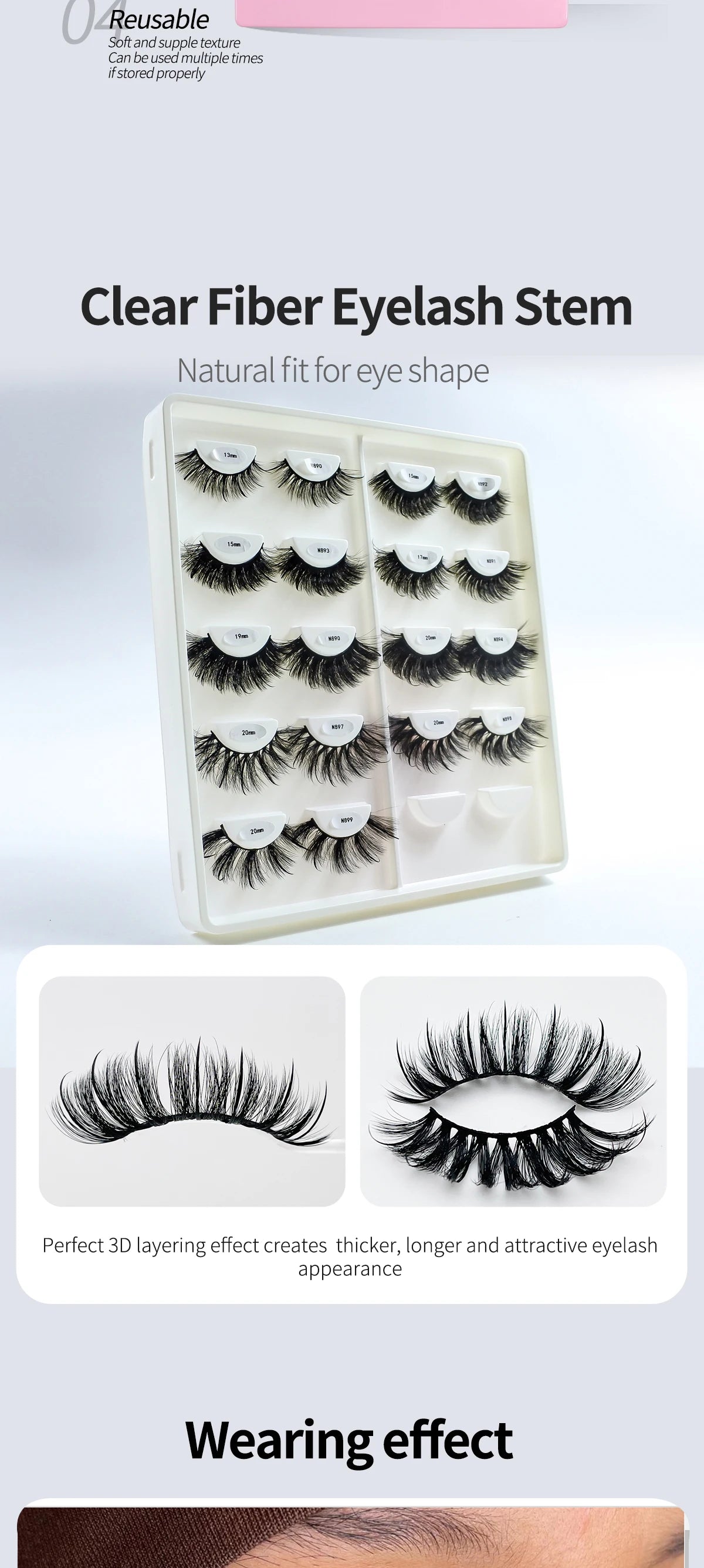 REDSIREN Faux Mink Lash Spikes Wispy Thick Natural Full Strip Lashes New Makeup Fluffy Mink Eyelashes