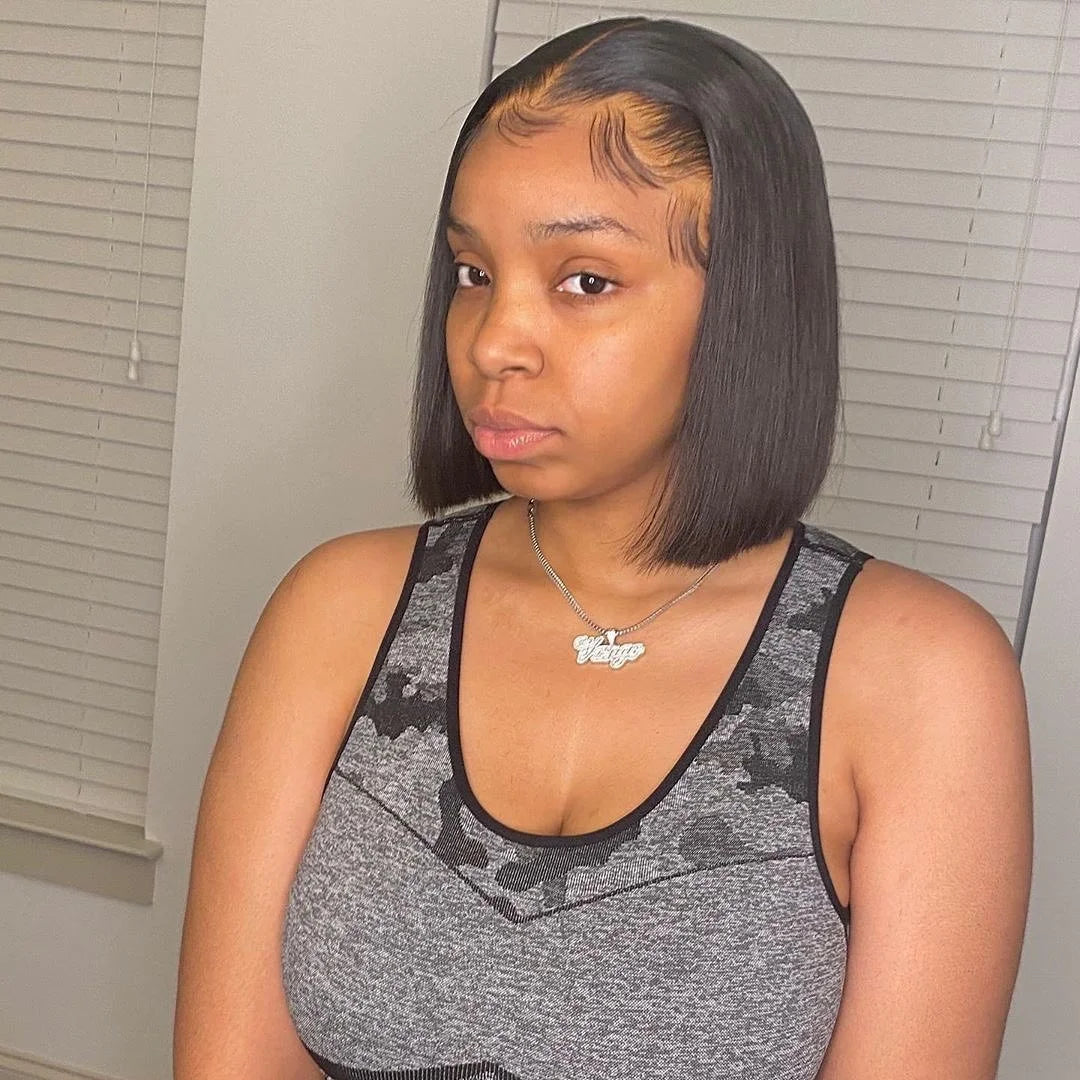 13x6 HD Lace Frontal Short Bob Wig Bone Straight Lace Front Wig Double Drawn Human Hair Wigs Preplucked Real 250 Density Natural Hairline Human Hair Wig 3 Days Delivery