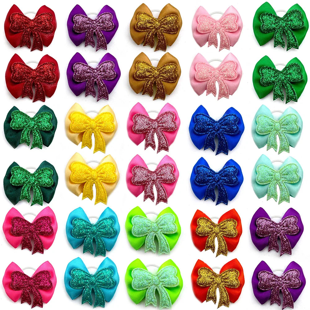 50pcs Christmas Small Doggy Hair Bows Exquisite Pet Hair Bows Rubber Bands Dog Hair Bows Dog Grooming Accessories Pet Supplies