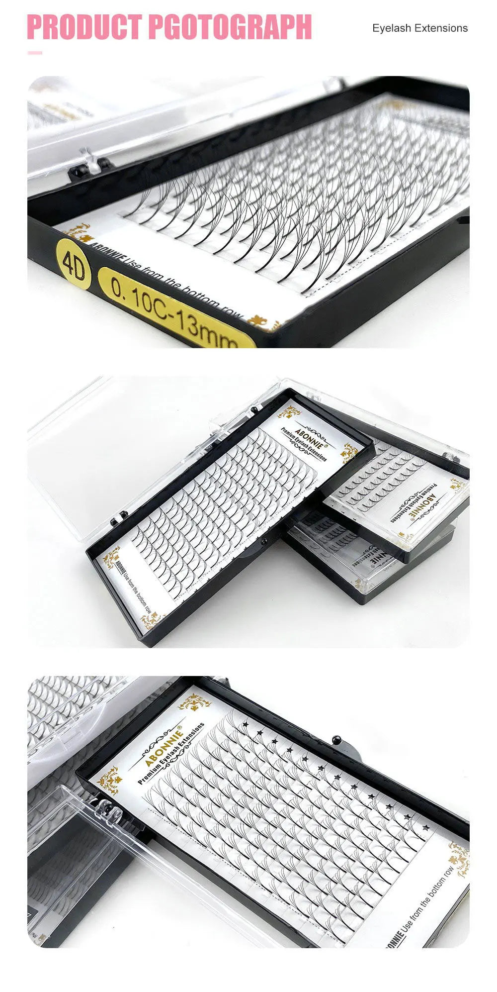 Abonnie Russian Volume Eyelash Extensions Eyelash Bouquets Volume Long Stem Soft Matte Black Premade Extension