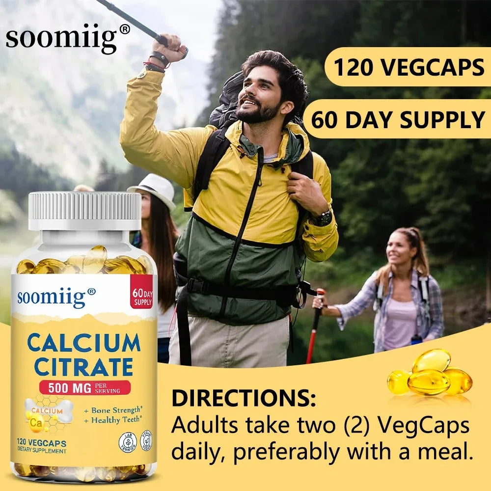 Calcium Citrate 500 Mg Per Serving Strengthens Bone, Teeth Health, Support Mobility & Flexibility, 120 Capsules, Non-GMO
